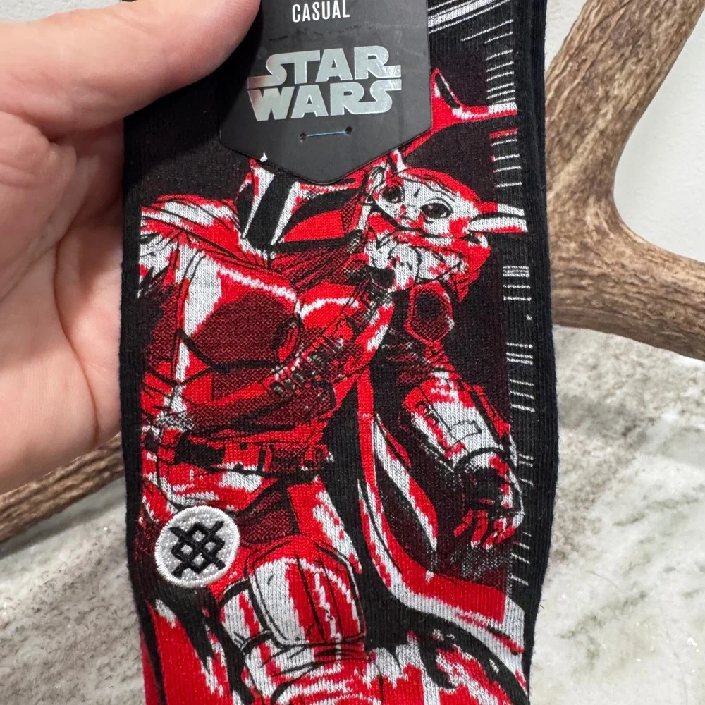 Stance Star Wars Manga Mando Crew Socks Black Red Mandalorian Grogu Medium NEW